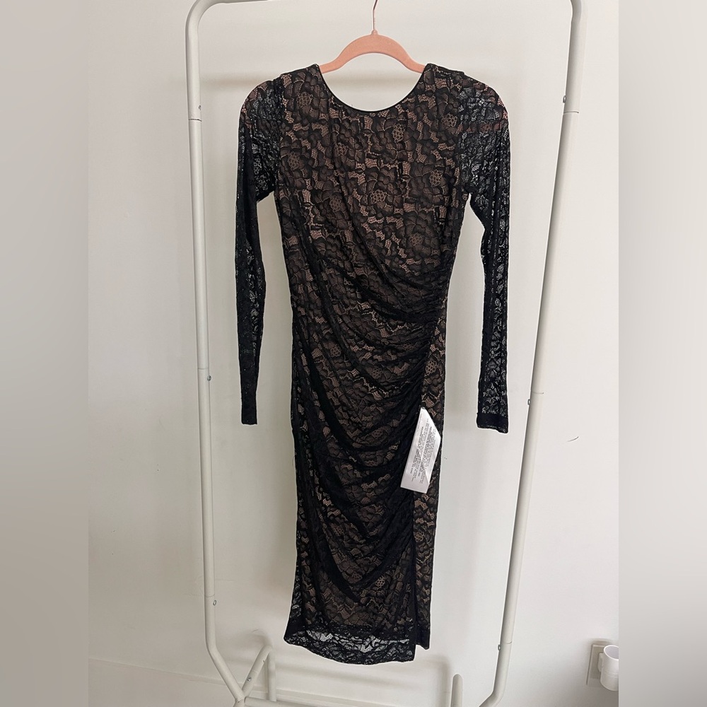 Dress the Population Elegant Black Lace Long Sleeve Dress